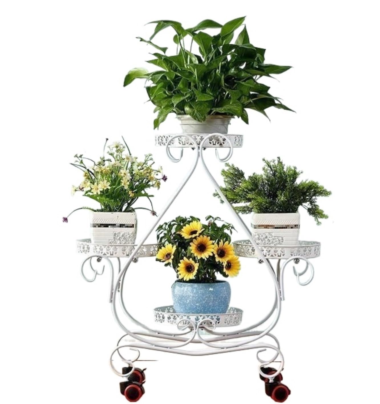 MHbdfsxz Plant Shelf For Multiple Plants Metal Plant Stands Outdoor Flower Pot Stand For Indoor Plants With Wheels Flower Stand For Patio(White)