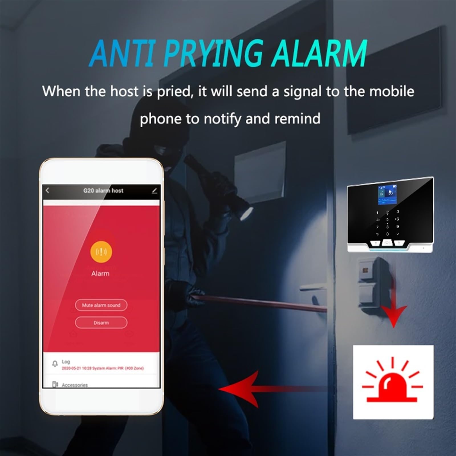 Sistema di Allarme di Sicurezza Domestica, Kit di Allarme Smart Tuya App gsm 433 MHz Sicurezza Domestica Rilevatore Movimento A Infrarossi Senza Fili Sensore Porta Sirena(Kit 2)