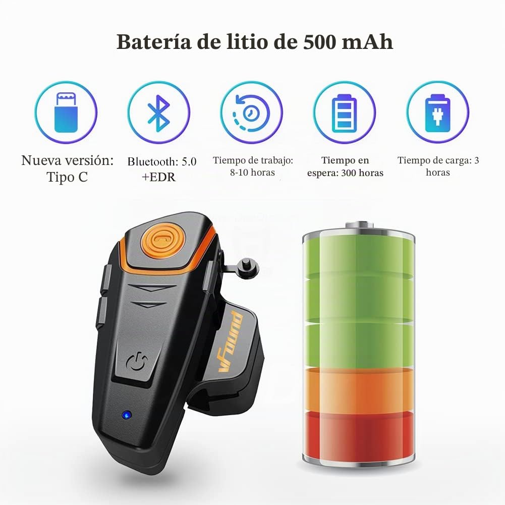 Qaurora BT-S2 1000 M Bluetooth Headset Impermeable, Casco Intercomunicador Interphone Móvil para 2 o 3 Jinetes y 2,5 mm de Audio para Walkie Talkie GPS (2 Pieza)