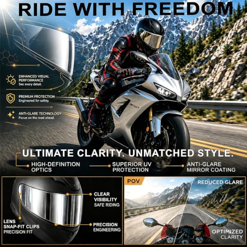 Image of PSLER Helmet Visor for R330 T520 ST1400 R1 Air 391,(Film&Silver) | Impact-Resistant ,UV400 Protection, Motorcycle Tinted Face Shield for R330 T520 ST1400 R1 Air 391,Visor Replacement