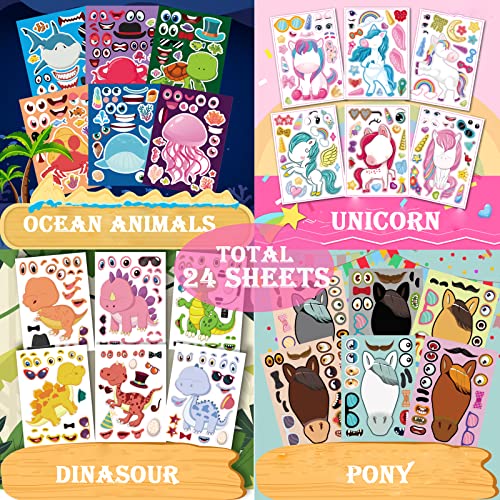 24 Pieces Make Your Own Stickers Mix And Match Make A Face Animal Stickers For Kids Toddlers With Unicorn Dinosaur Sea Animals Horse Kids Party Favor Supplies Crafts #TOP1