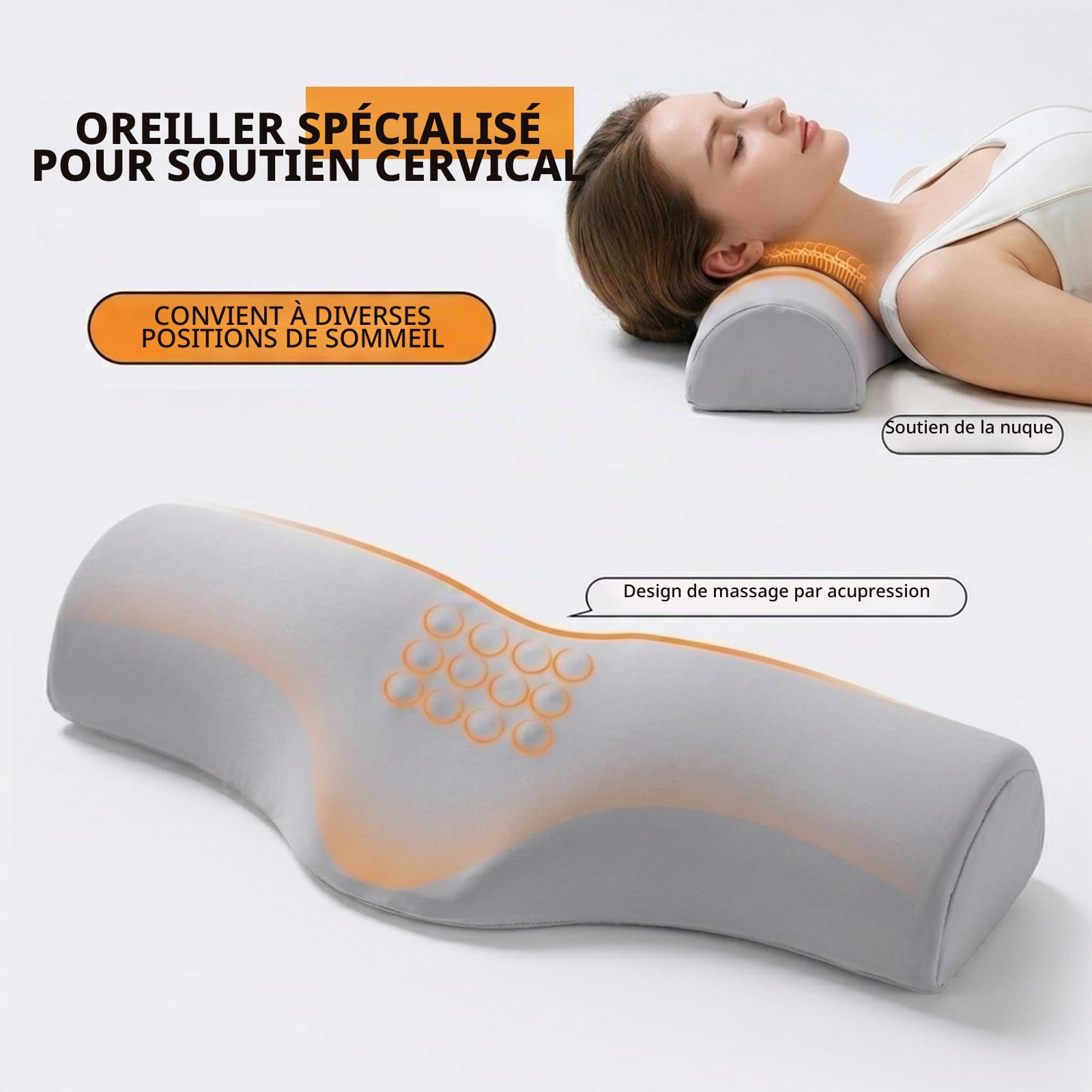 Oreiller Cervical, Oreiller Orthopédique Ergonomique en Mousse À Mémoire De Forme pour Soulager Les Douleurs Et Soutenir Les Cervicales, Idéal pour Sommeil Réparateur Et Meilleure Posture