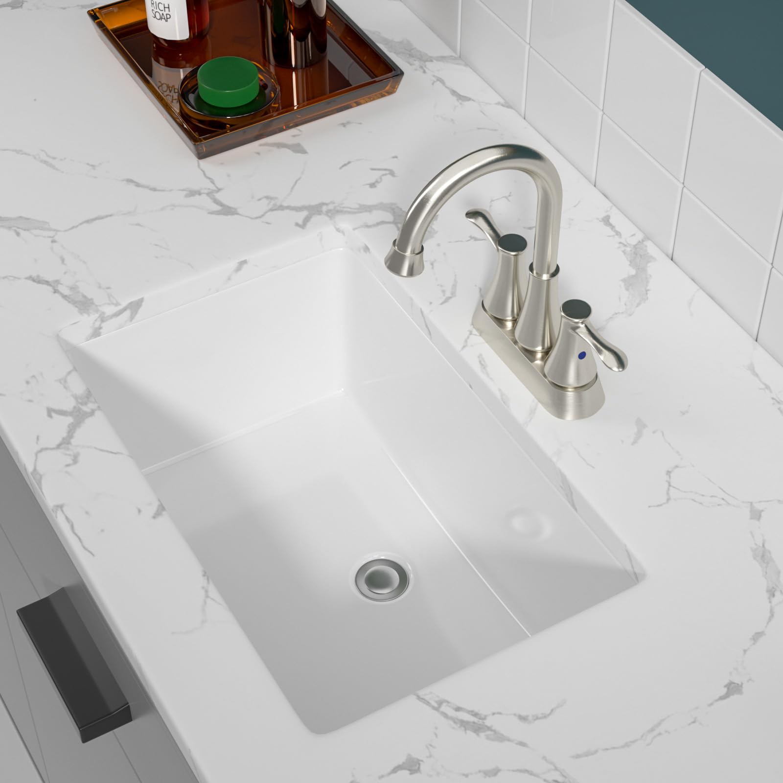 Undermount Bathroom Sink - Sarlai 21 x 13 inch Rectangular Vessel Sink Undermount Modern White Ceramic Rectangle Sink, Vanity Sink Art Basin with Overflow, Interior Bowl Size 18.9"x11.8"x4.75"