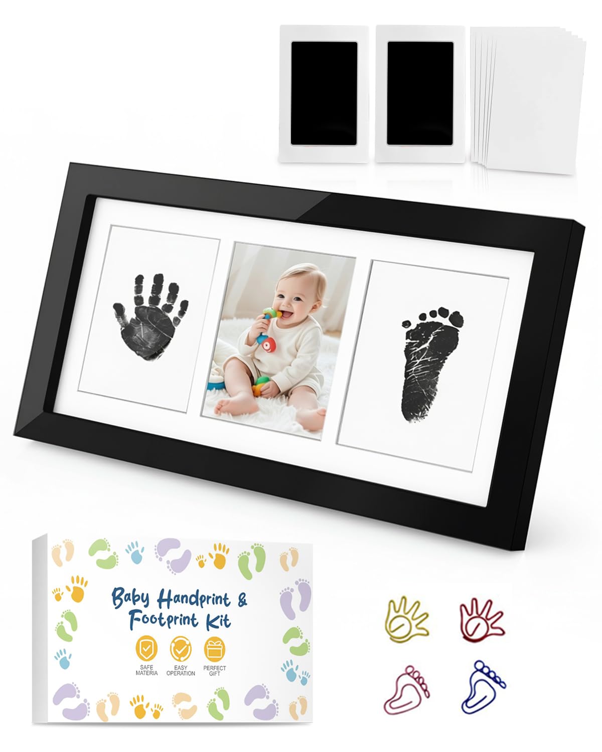MOXTOYU Baby Hand and Footprint Kit, 2 Clean-Touch Footprint & handprint Kit with 6 Imprint Cards, Non-Toxic to Newborn Baby