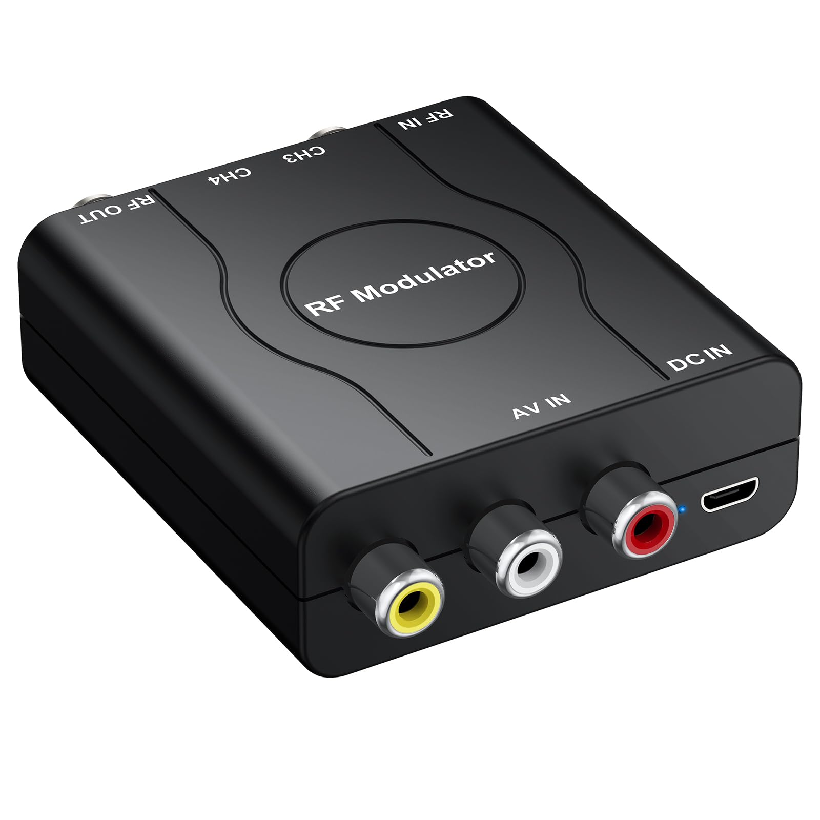RF Modulator für TV, RCA auf RF Koaxial Adapter mit RG6 Koaxialkabel, AV Composite zu Analog NTSC Konverter für VHS, VCR, DVD Player, Retro Spielkonsolen, K 3/4 Switch