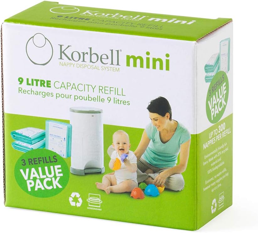 Korbell 9L Nappy Bin Disposable Liners, Pack of 3