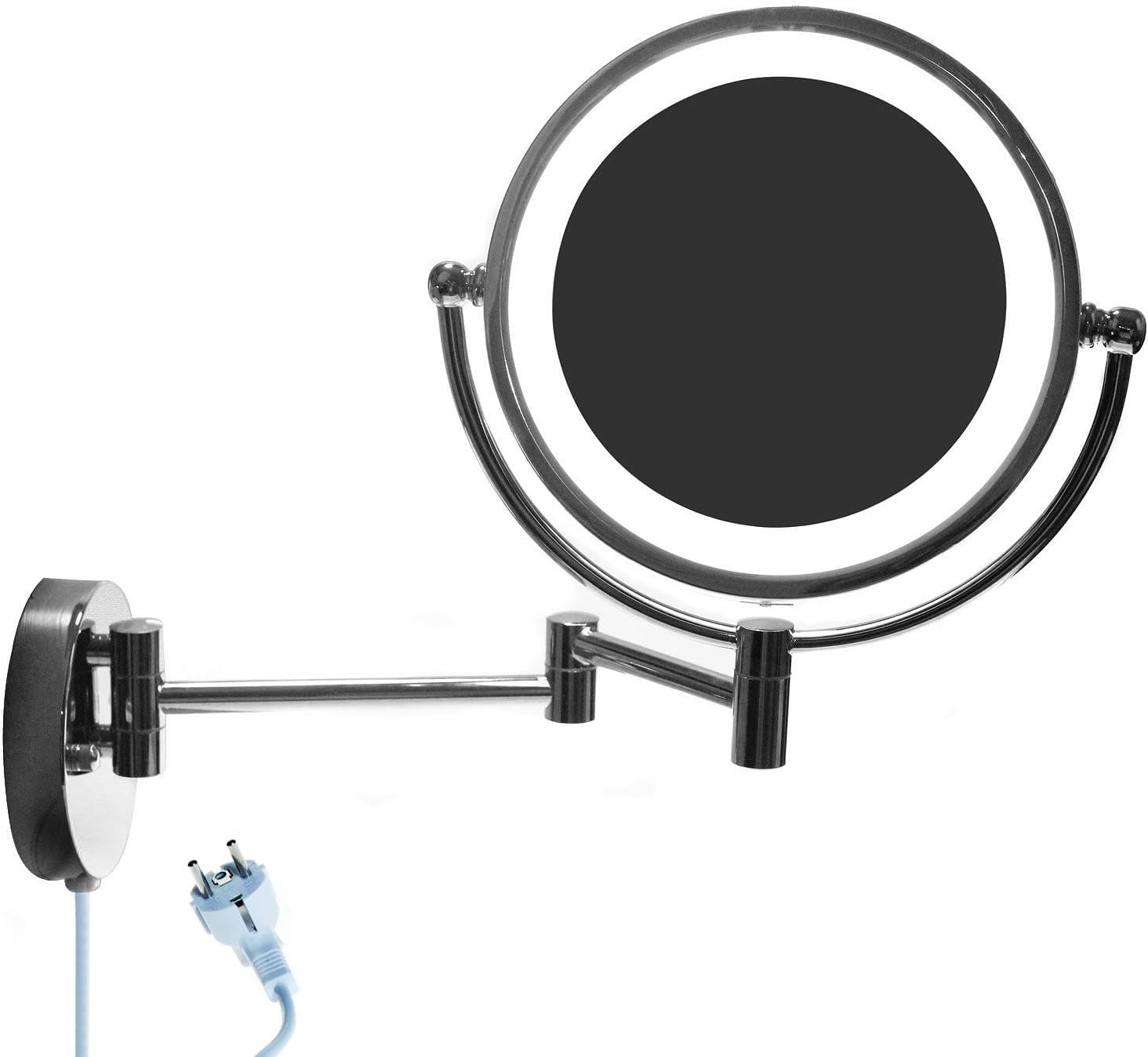 LED Cosmética Espejo 8,5 Pulgadas 7X Aumentos, Maquillar Espejo de Pared con Luz y Brazo Articulado, Enchufe Español, Plegable Espejos para Baño, Cara Doble: Estándar + 7X Aumentos. KXD3129-7x