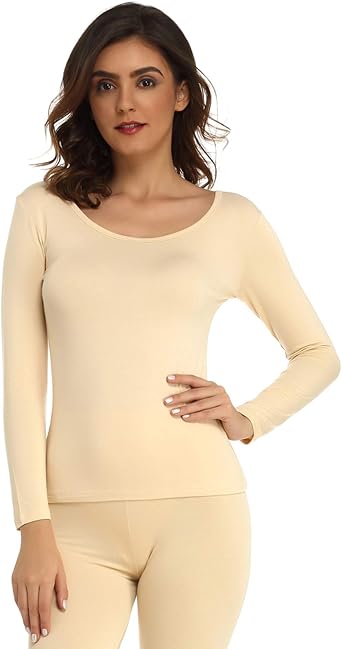 Mcilia Womens Ultrathin Modal Round Neck Long Sleeve Thermal Top/Shirt