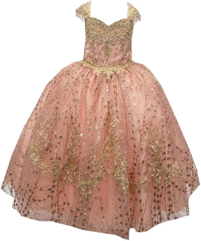 Mollybridal 2026 Glitter Sequined Sheer Neck Princess Toddler Pageant Prom Formal Party Dresses for Little Girls Rhinestones