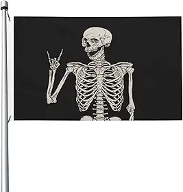 Bandeira hippie Boho Rock and Roll Skeleton Skull 9,5 x 1,5 m, bandeiras para jardim e quintal, decoração de casa