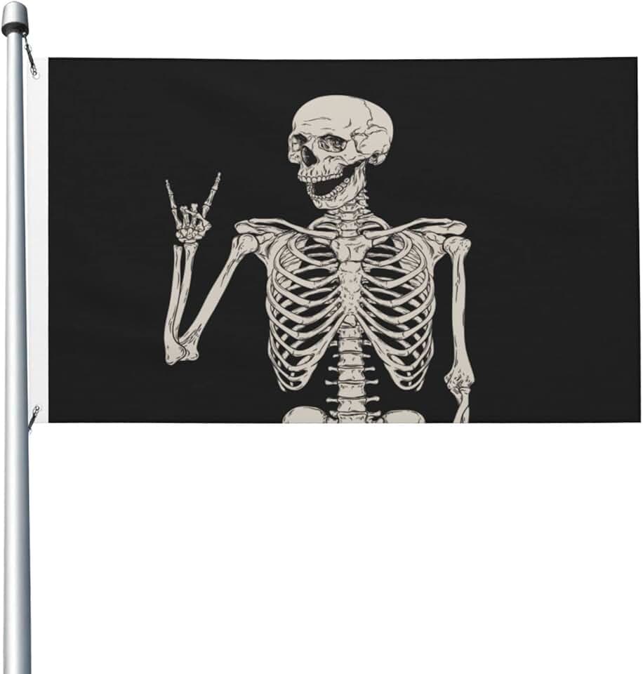 Bandeira hippie Boho Rock and Roll Skeleton Skull 9,5 x 1,5 m, bandeiras para jardim e quintal, decoração de casa