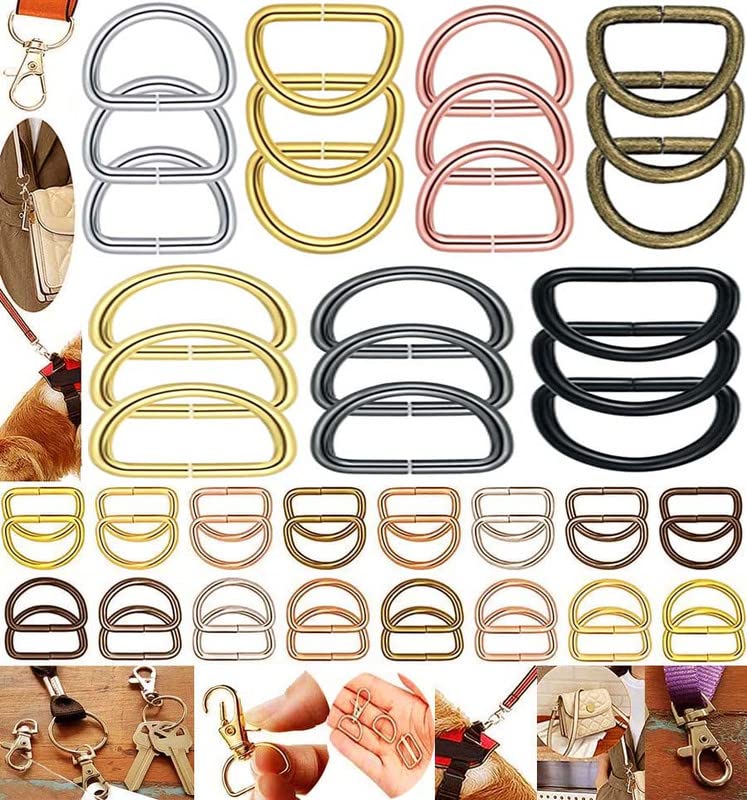 Image of DIY Crafts 10 Pcs D Rings, Silvery Bright, Swivel Clasps with D Rings Slide Buckles Set Lanyard Snap Hooks Keychain Clip Hooks D Keychain Rings Lobster C (10 Pcs D Rings, Silvery Bright)