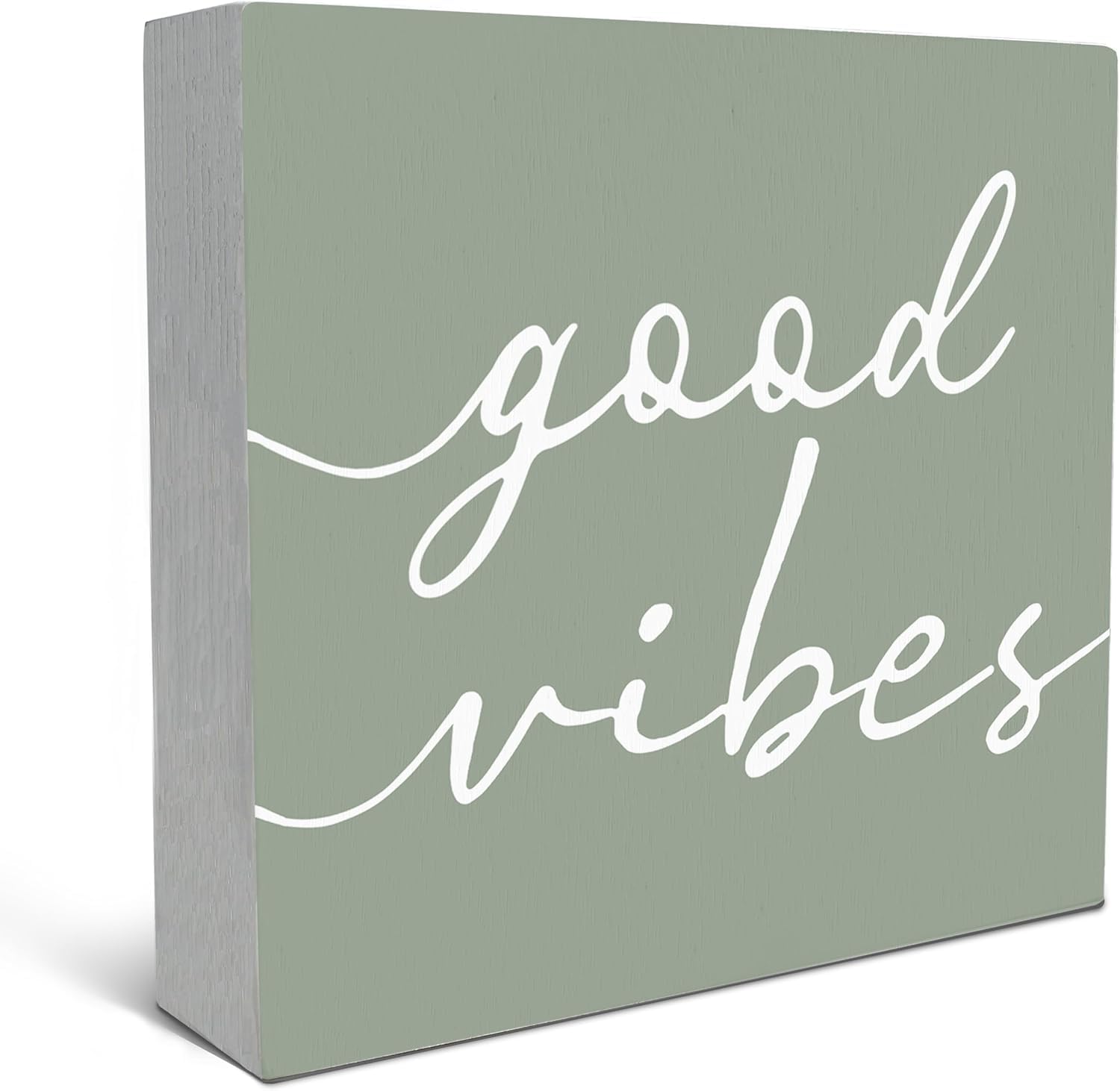 Good Vibes Box Sign 5x5 Inch Rustic Wooden Desk Decor