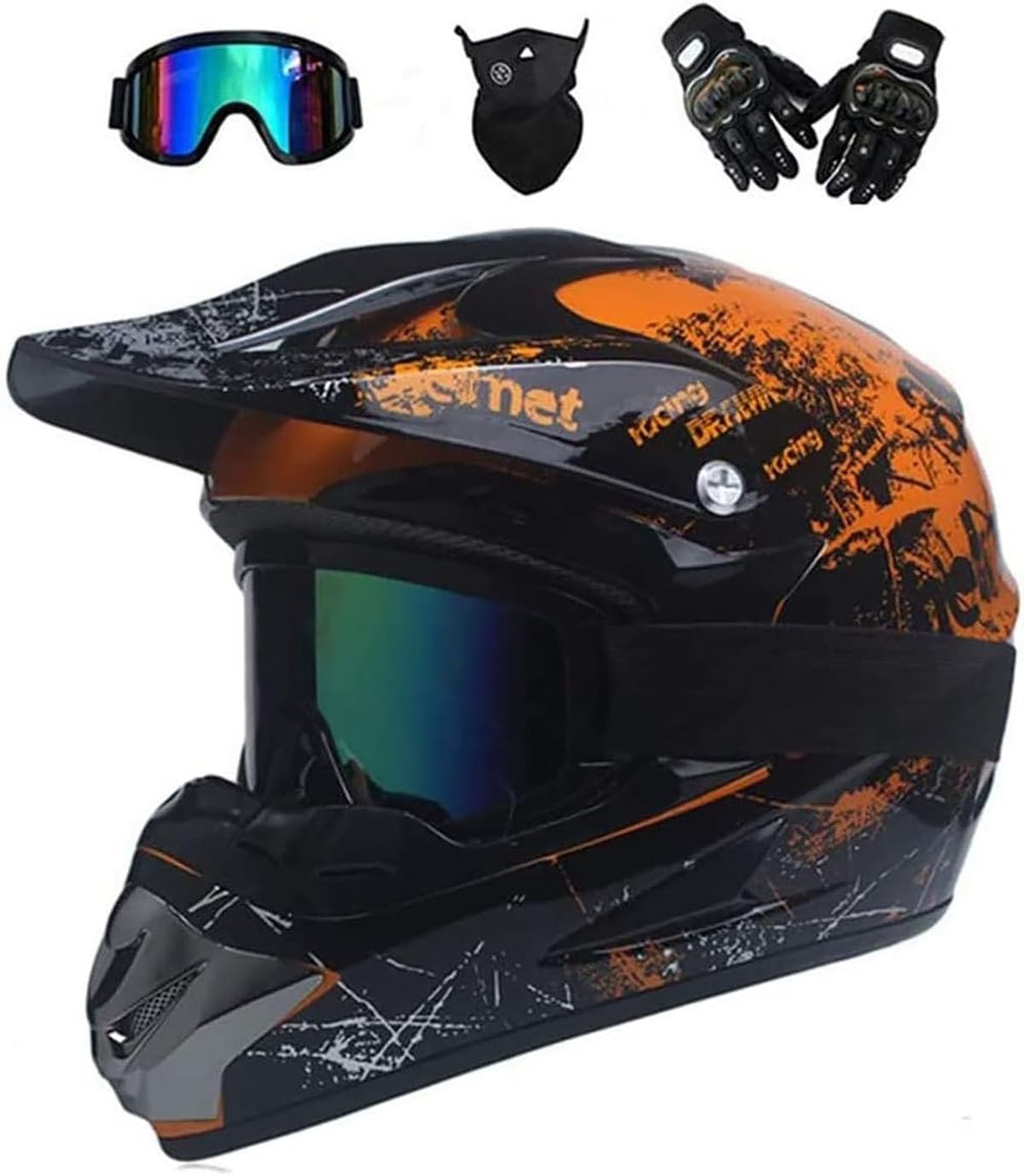 Zestaw kasków motocrossowych dla dorosłych, z rękawiczkami z okularami maskowymi, kask pełnotwarzowy dla małych dzieci, rower górski, motocykl terenowy Go Karting Fe Course ATV MX Downhill Quad Dirt