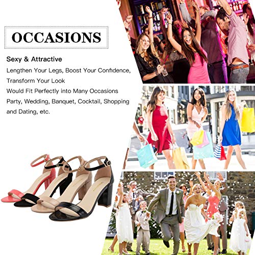 Nude Heels for Women, Open Toe Ankle Strap Chunky Block High Heel Dress Sandals for Wedding Party Office(Nude38) - Image 4