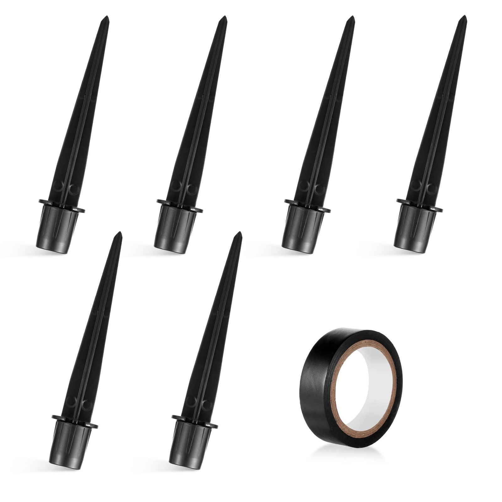 6pcs Solar Light Replacement Stakes, 5.31x0.78 Inch Metal Replacement Solar Led Spikes Outdoor Lighting Ground Stakes Accessories Parts with Tape for Garden Landscape Pathway Yard Decor
