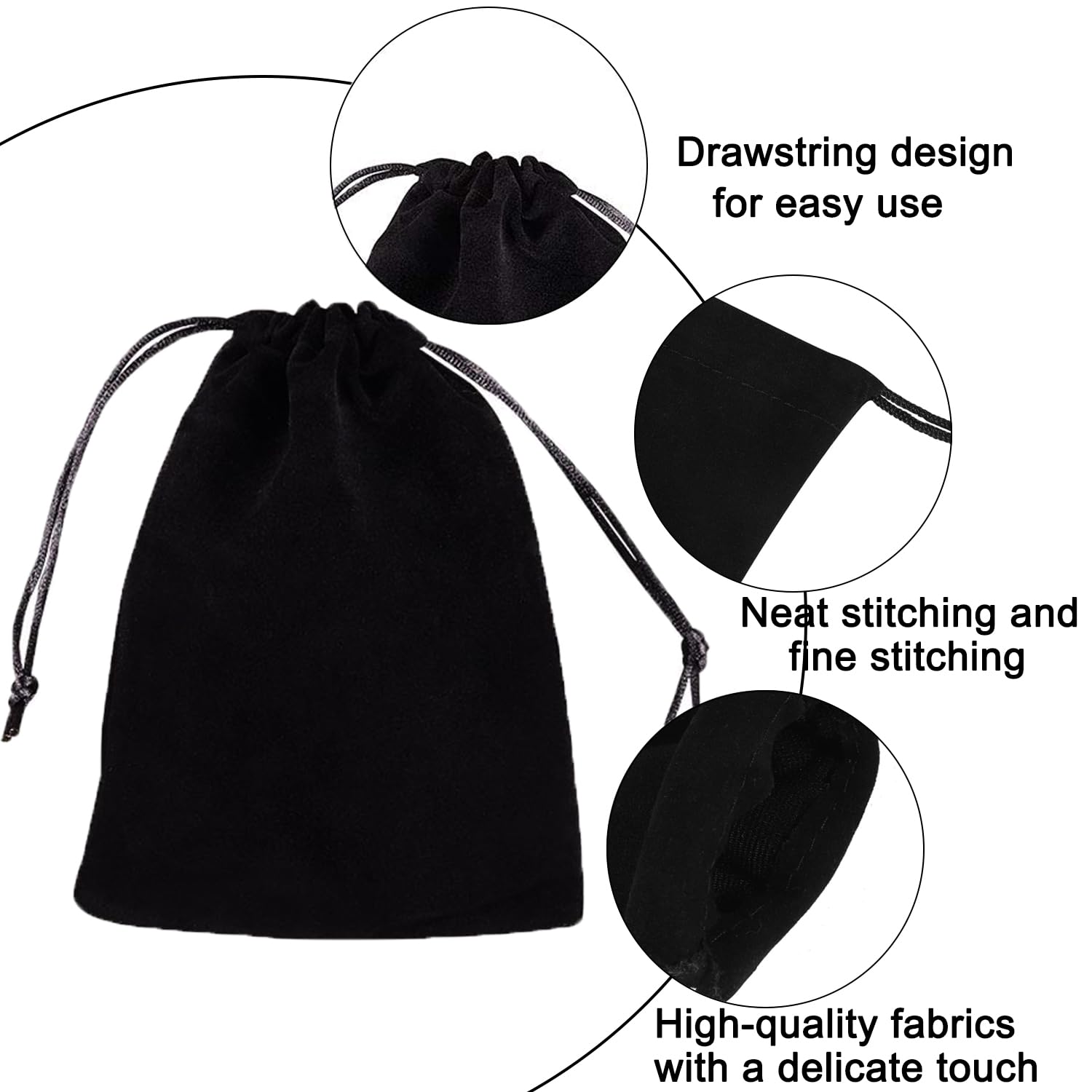 LANAFAY Sacchetti Velluto Nero 10x15cm - Set 5 Pezzi Con Coulisse, Per Gioielli E Bomboniere
