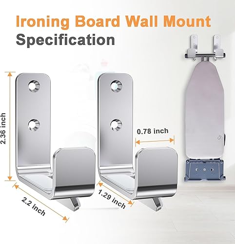 Miniatura 10 de Soporte para tabla de planchar para montaje en pared, acero inoxidable 304, pata en T para tabla de planchar ajustable a distancia, gancho de