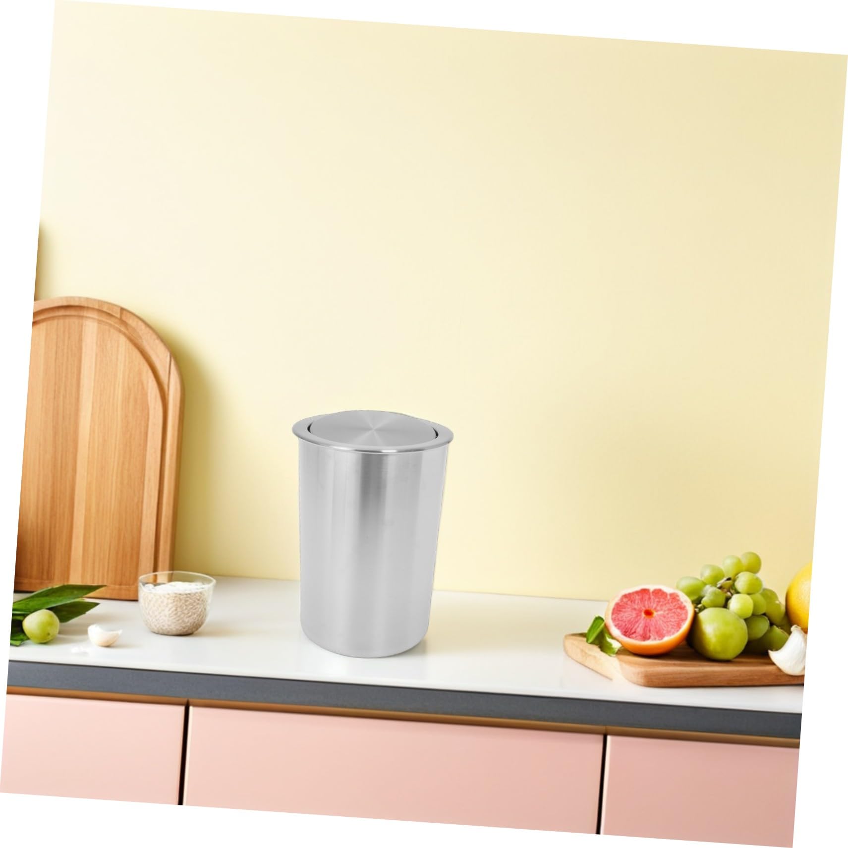 Cabilock Cubo de Basura de Acero Inoxidable Empotrado para Cocina con Diseño Ahorrador de Espacio y Tapa Abatible Redonda Moderno para Hogar y Restaurante
