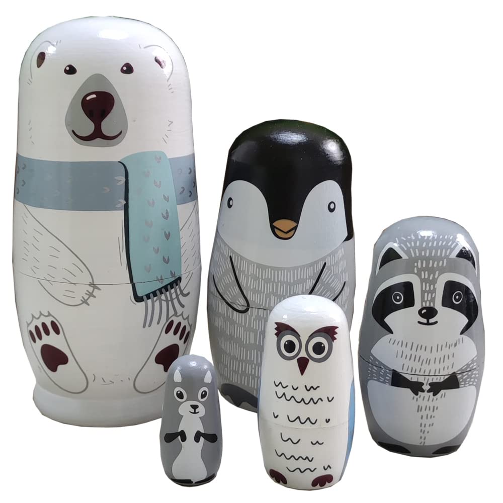FunnyGoo Colourful Handmade Wooden Nesting Doll Russian Doll Kits Xmas Decoration (polar bear and penguin)