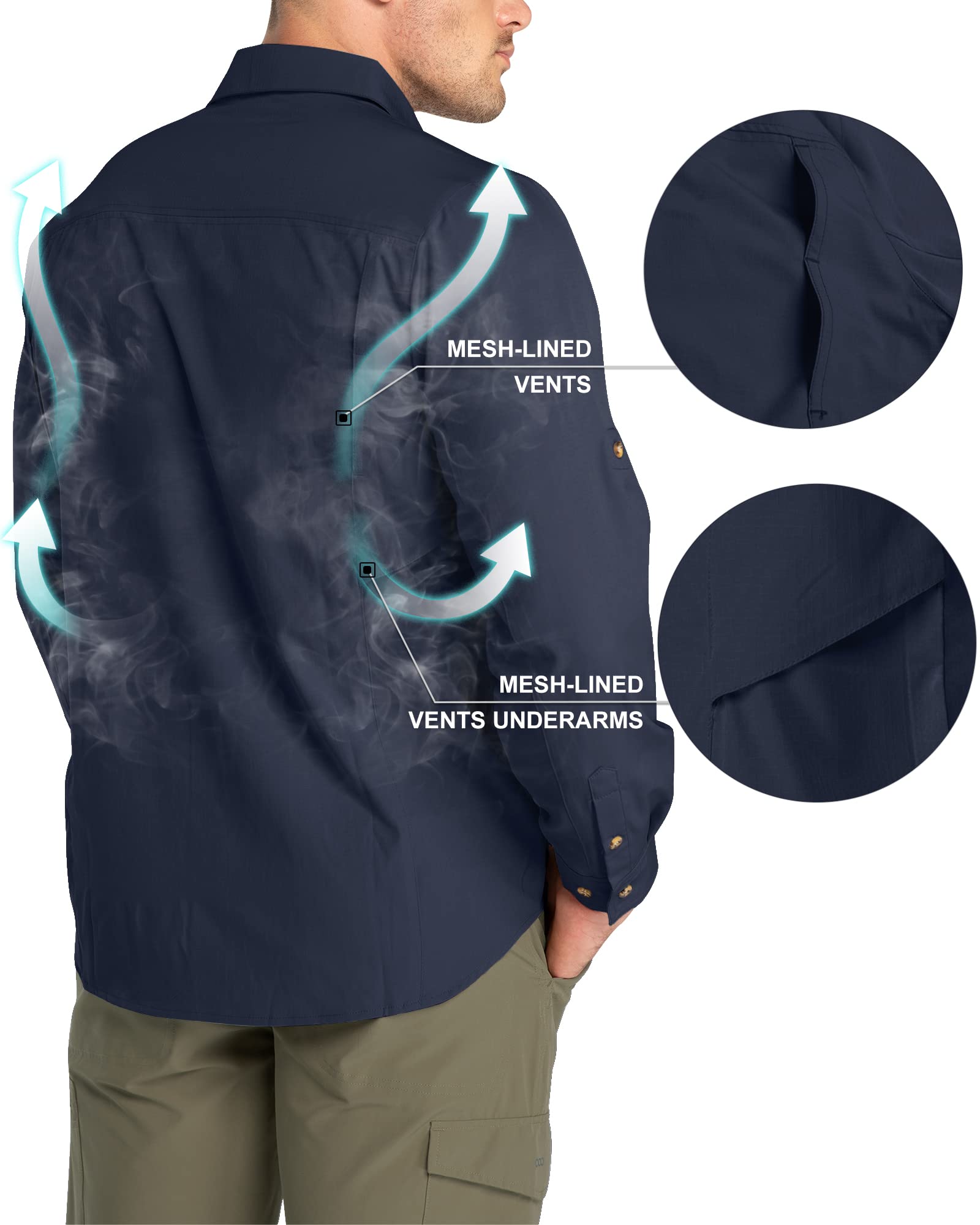 33,000ft Chemise de pêche à manches longues pour homme, protection solaire UPF 50+, à séchage rapide, légère, pour voyage, safari, plein air, vert, XX-Large