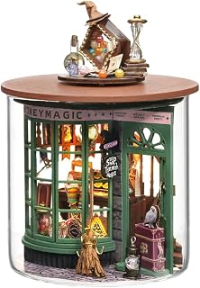 Handmade Magic Miniature Dollhouse Kit Wooden Furniture, DIY Dollhouse Kit with LED and Dust Cover,Creative Room Decoration,Adult Teenager Children Gift (Magic Shop)