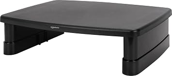 Amazon Basics Height Adjustable Monitor Stand Riser with Storage Organizer, 3-Level Stackable Design, Durable ABS Plastic, Supports up to 22lbs, for Monitors & Laptops, Black