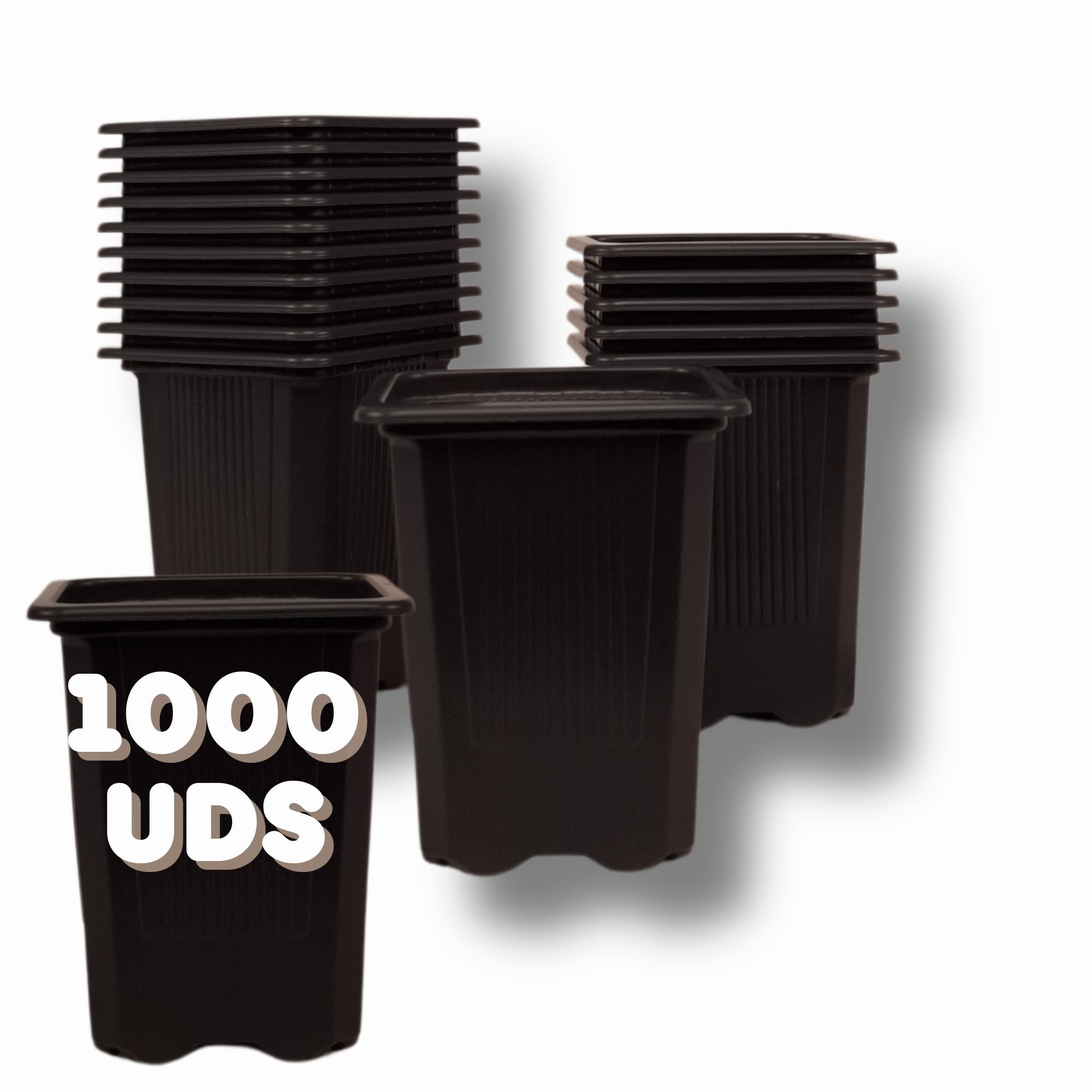 GROWMANIA.ES GROWMANIA Lot de 1000 pots carrés noirs pour plantes 8 x 7 x 7 cm 1000 pots en plastique pour fleurs 8 x 7 x 7 cm Idéal pour l'extérieur et l'intérieur