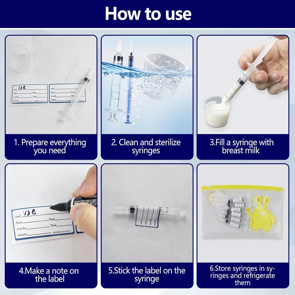 100PCS Colostrum Collector, SEILETOO Syringes for Collecting Colostrum, Colostrum Collection Kit 50PCS 1mL and 50PCS 3mL Syringes with Cap, 4X Measuring Cup, 10X Storage Bags, 300 Labels