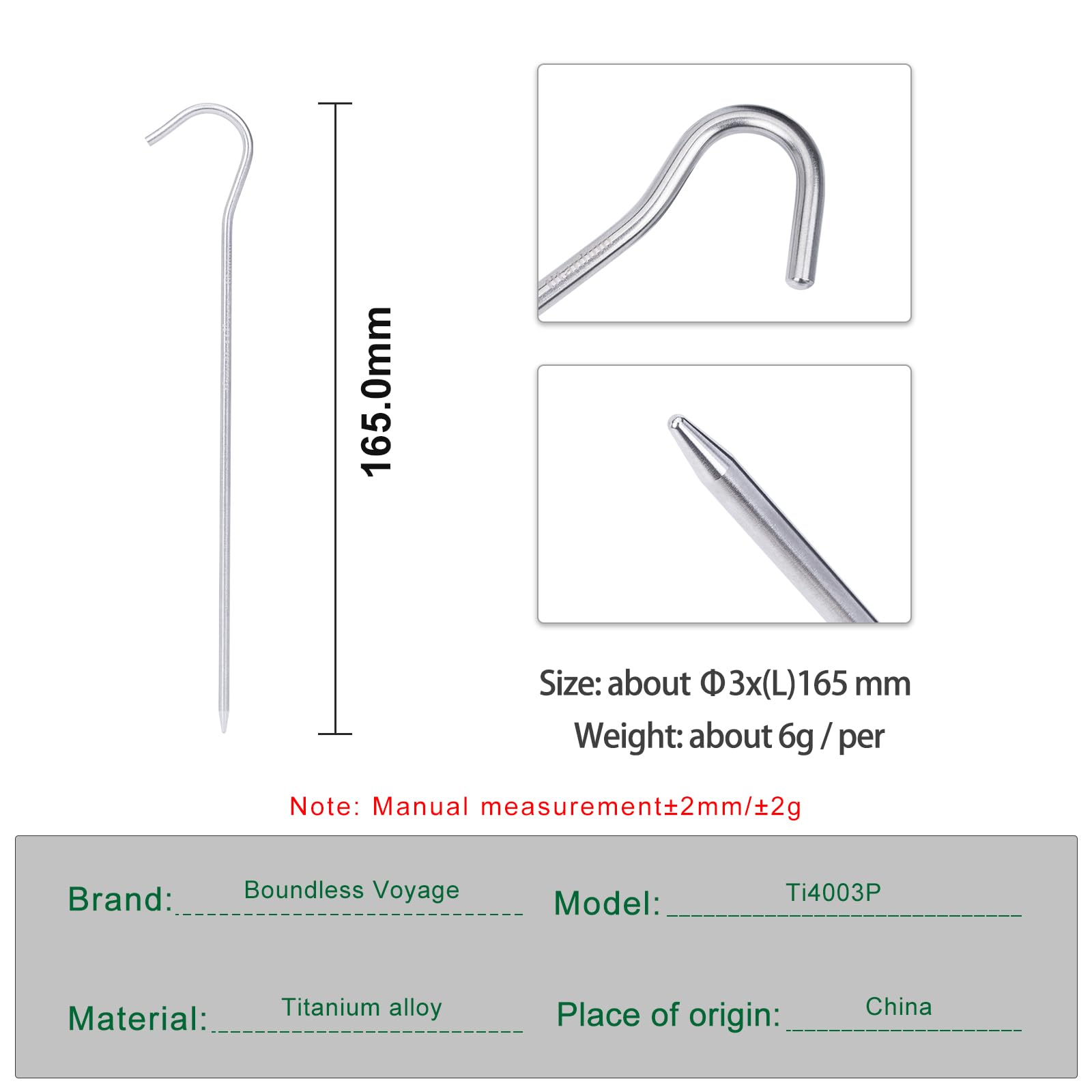 Boundless Voyage Heavy Duty Tent Stakes Titanium Alloy Tent Pegs Outdoor Camping Accessories Ultralight Metal Ground Pegs ti4003P 8pcs