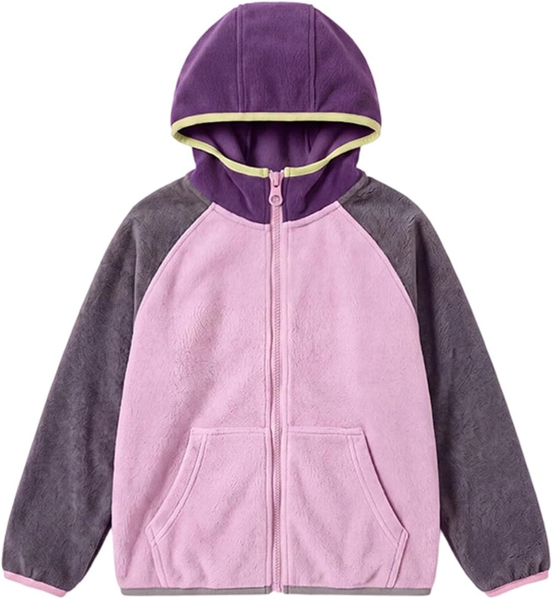 Kids Fleece Jacket Colorblock Full Zip Casual Coat for Girls