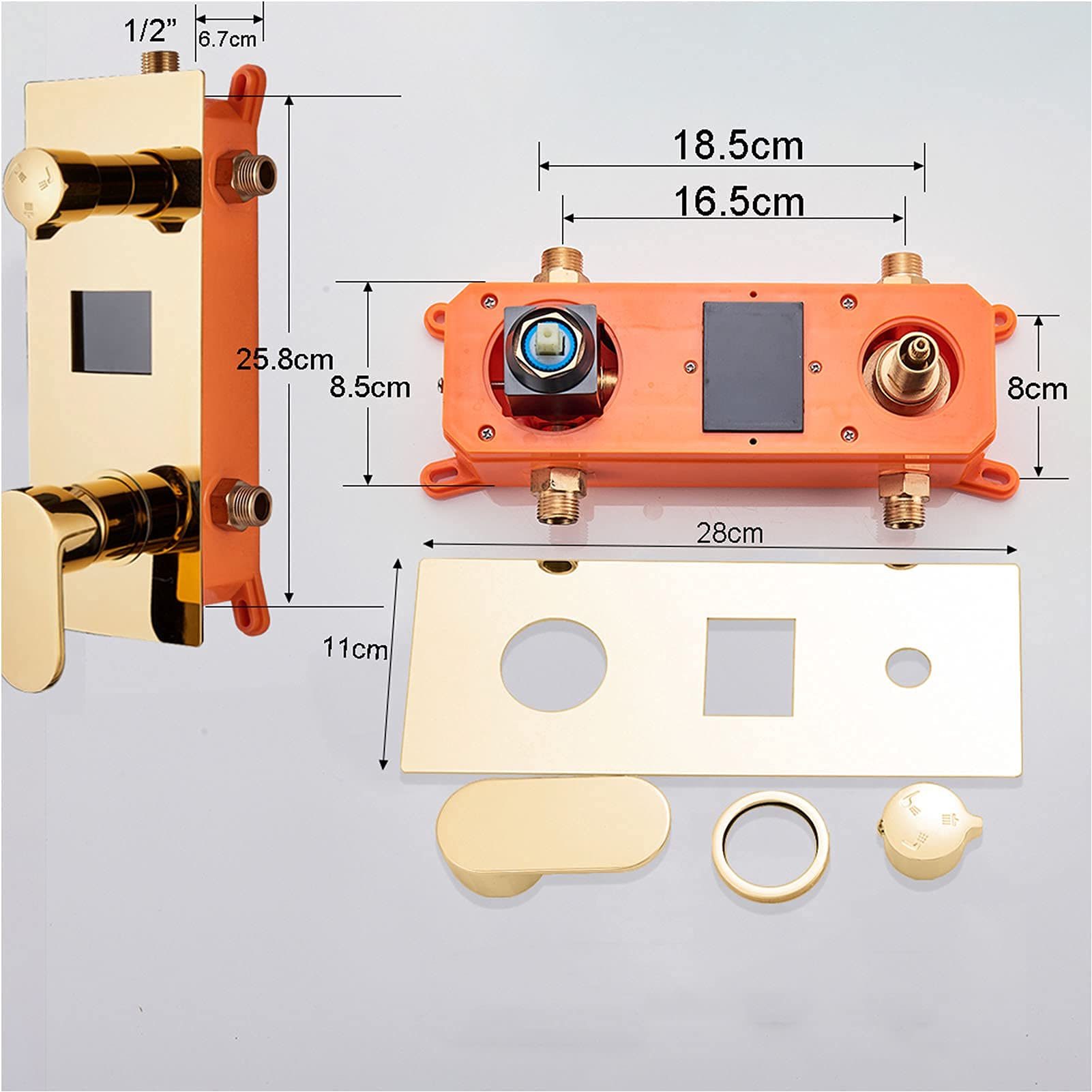 Sistema doccia dorato con ugello per vasca da bagno, soffione doccia a LED con doccetta, set di rubinetto per doccia montato a parete, display a LED di temperatura, 30,5 cm