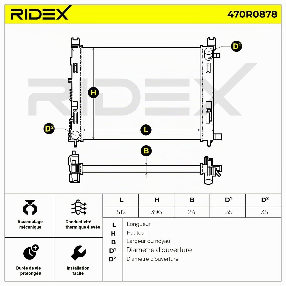 RIDEX 470R0878 Radiateur du moteur Compatible avec RENAULT Clio 4 3/5 portes BH