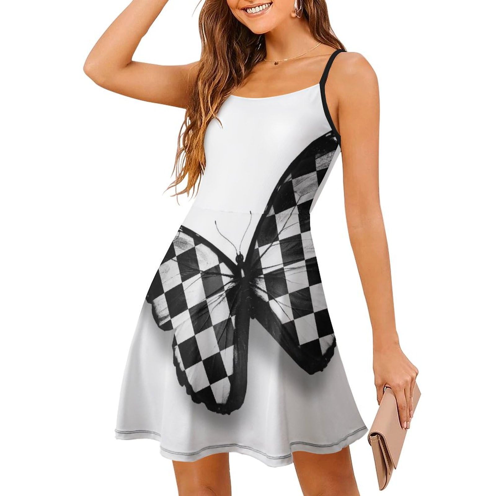 Robe d'été à bretelles papillon en plaid confortable - 7
