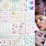 Face Gem Stickers,12 Sheets Self-Adhesive Face Rhinestones for Makeup,Acrylic Bling Decorative Diamond Stickers,3D Butterfly Seashell Stick on Gems,Face Jewels for Women,Gem Sticker Crafts for Kids
