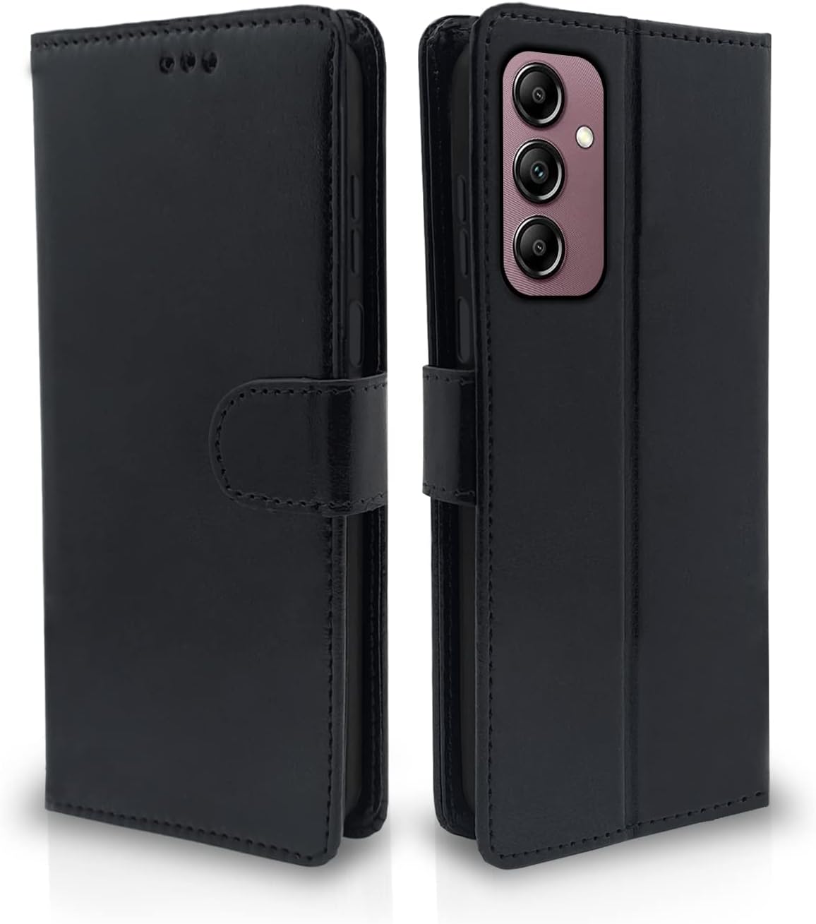 Pikkme Flip Cover Leather Finish | Inside TPU with Card Pockets | Wallet Stand and Shock Proof | Complete Protection Flip Case for Samsung Galaxy A14 4G / A14 5G(Black)