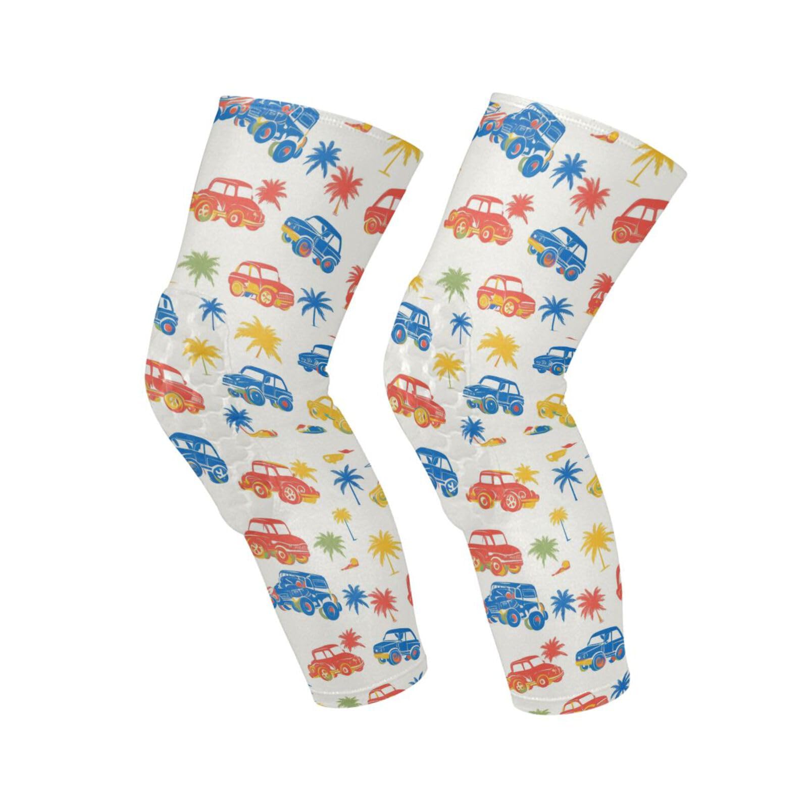 JUNZAN Tropical Monster Cars Basketball Knee Pads for Youth Kids Wrestling Knee Pads with Sleeves Sport Kneepads for Volleyball Football Beige