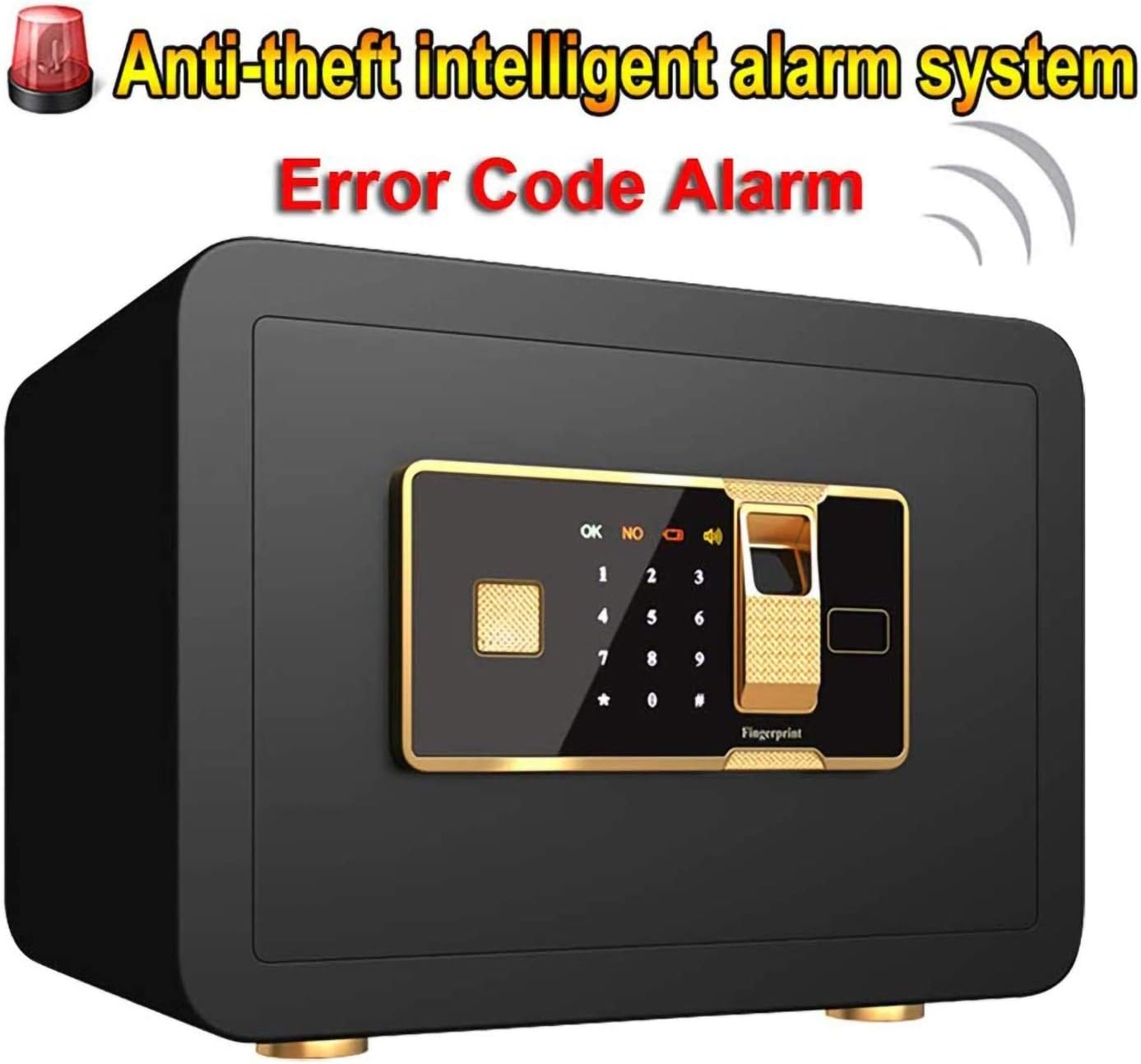 Digital Fingerprint Steel Password Security Code Lock Cabinet Storage Box Jewelry Key Cash for Home Office Hotel (Color : Gold) Safe