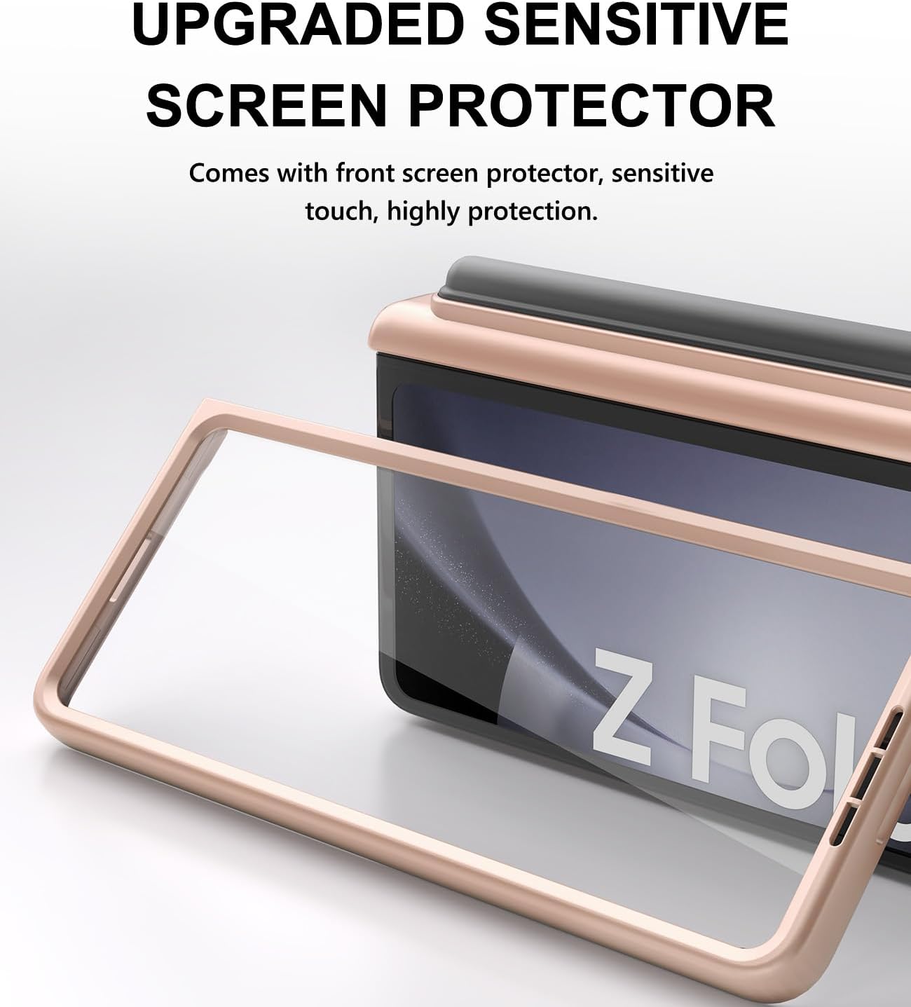for Galaxy Z Fold 5 Case with Card Holder & Screen Protector & S Pen Holder & Slide Camera Cover & Hinge Protection, Shockproof Wallet Phone Case for Samsung Z Fold 5 2023, Rose Gold