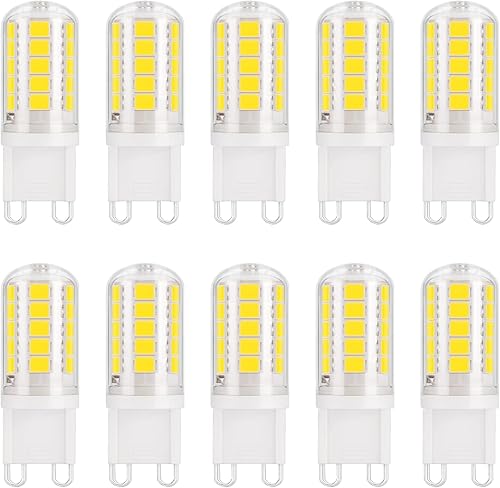 DiCUNO Bombilla LED G9 de 40 W, luz blanca diurna 6000 K, 400 lm, bombillas LED G9 bi-pin para lámpara de araña, no regulable, bombilla halógena G9
