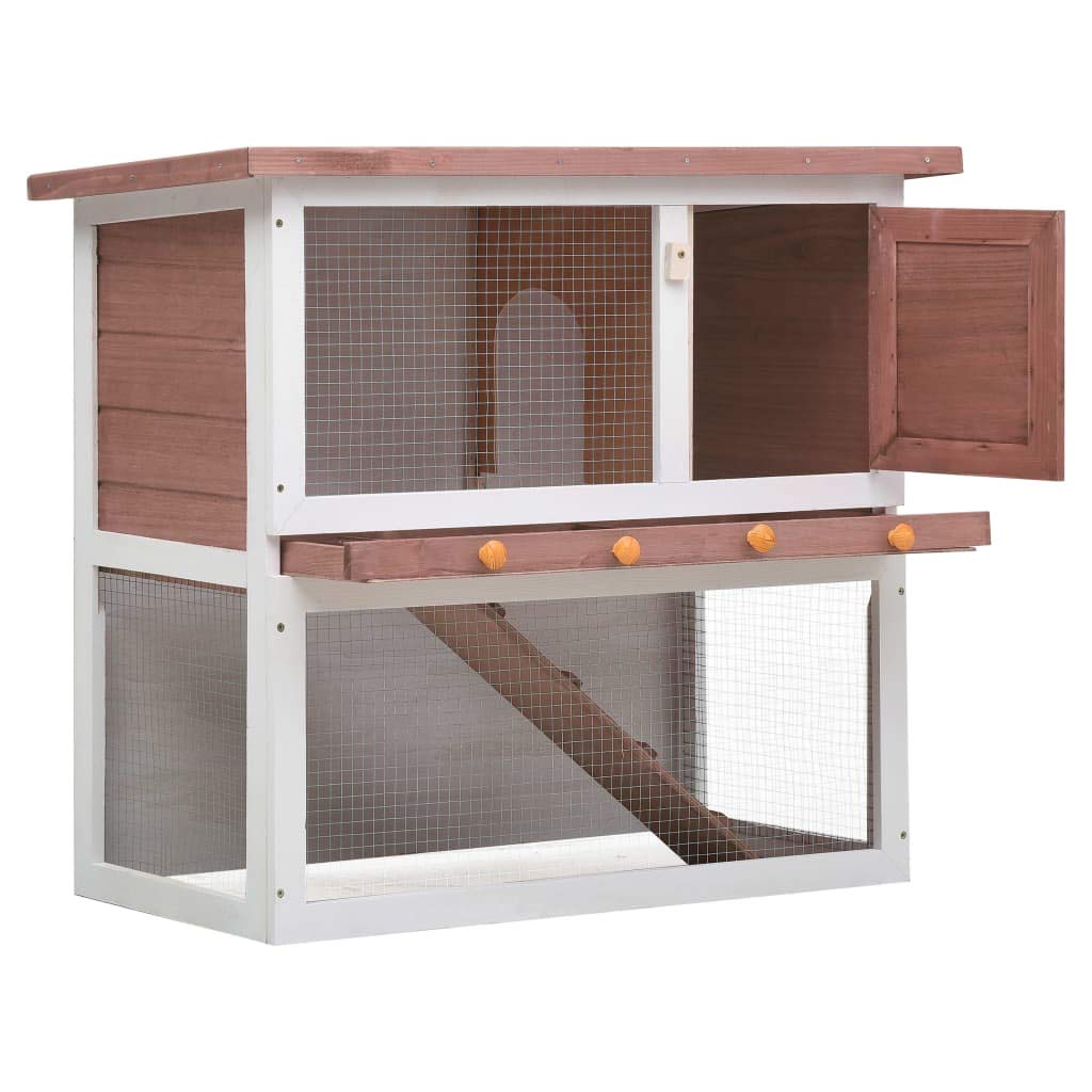 Jaula Conejera con 1 Puerta Madera Conejera de Exterior Madera Jaula para Conejo Animales Pequeños Casa para Conejos Marrón y Blanco