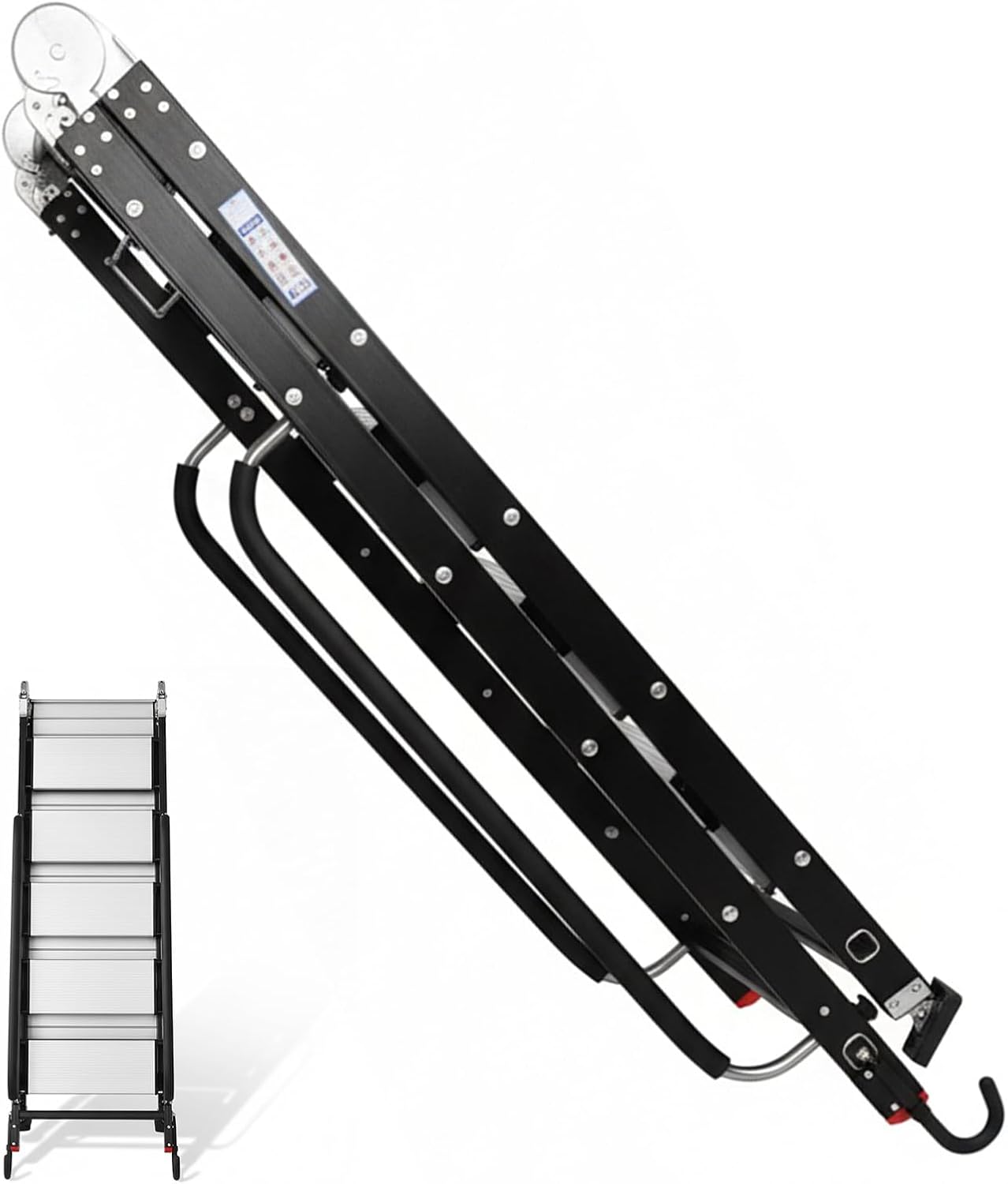 Generic Foldable Aluminum Alloy 10 Step Attic Ladder 9.5ft 10 Step Folding Bunk Bed Ladders with Handrails & Hooks for Dorms Camper Library RV Deck 330LBS Capacity