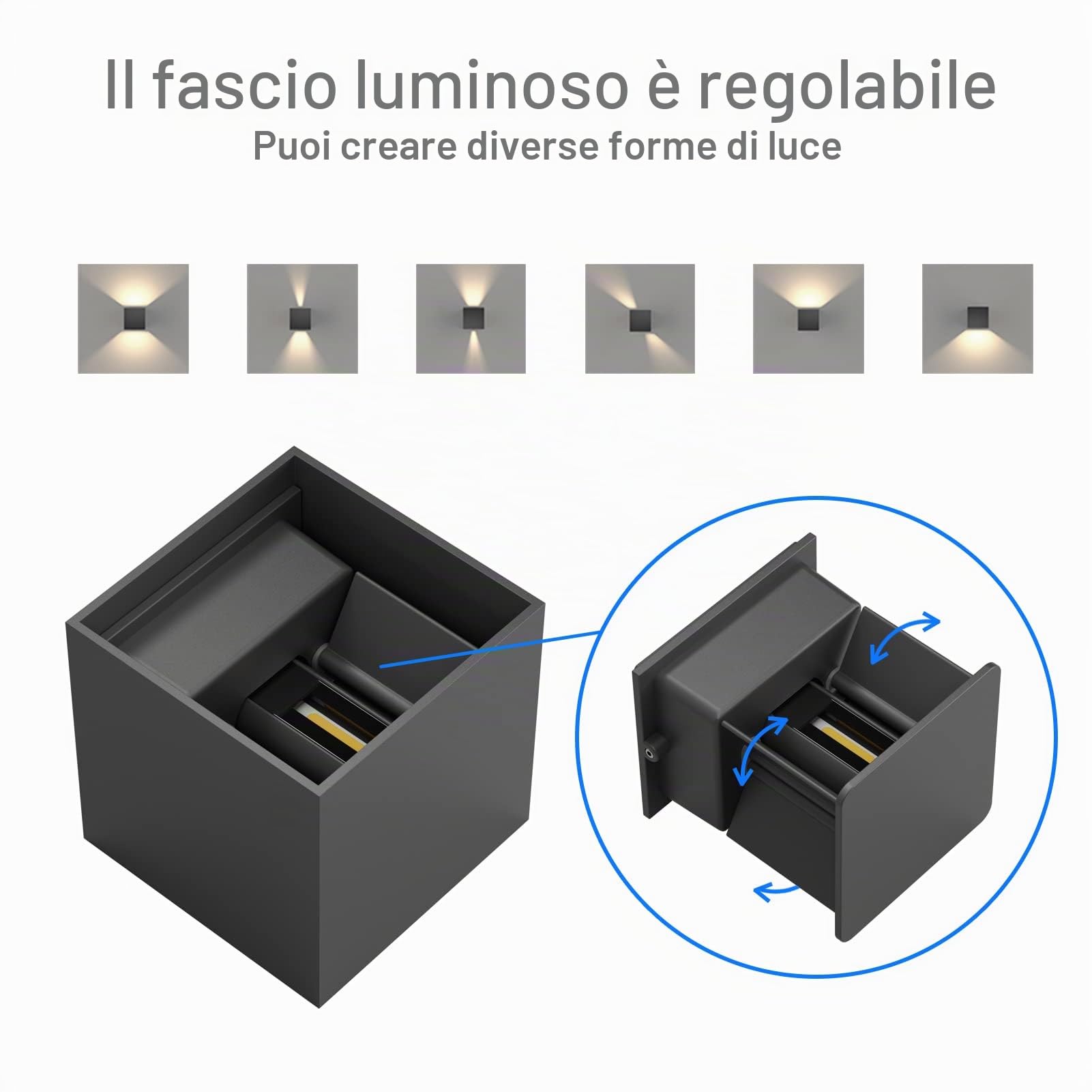 K-Bright 4 Pack Applique da Parete Interno/Esterno LED 12W Applique Esterno Angolo del Fascio Regolabile su e Giù 4000K Bianco Naturale Lampada da Parete IP65 Impermeabile (Grigio scuro)