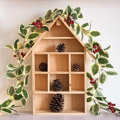 Miniatura 6 de Fielegen Guirnalda de Navidad con 20 luces LED, guirnalda de hojas de acebo de bayas rojas, funciona con pilas, guirnalda de luces decorativas de