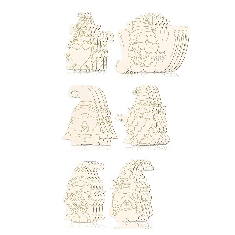 CTRLZS 60PCS Ornaments for Tree Unfinished Blank Wood Gnome Cutout Slices with Line Draft for Kids DIY Painting