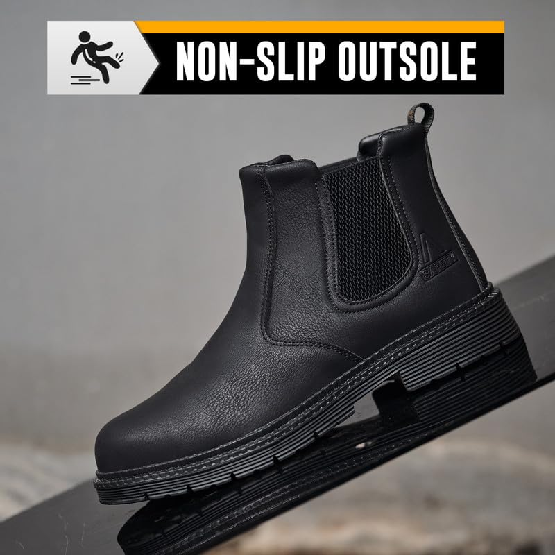 Image of Unisex-Adults Steel Toe Chelsea Boots, Men's Industrial Construction Shoes, Waterproof, Lightweight, Comfortable, Non-slip Safety Boots