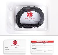 Vista 45 de Pulsera de alerta médica Paracord para hombres y mujeres Pulsera de identificación médica de acero inoxidable con hebillas de liberación lateral