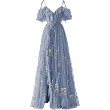 Maxianever Tulle Prom Dresses Flower Embroidery Ruffle V Neck Womens Formal Evening Party Gowns 2024