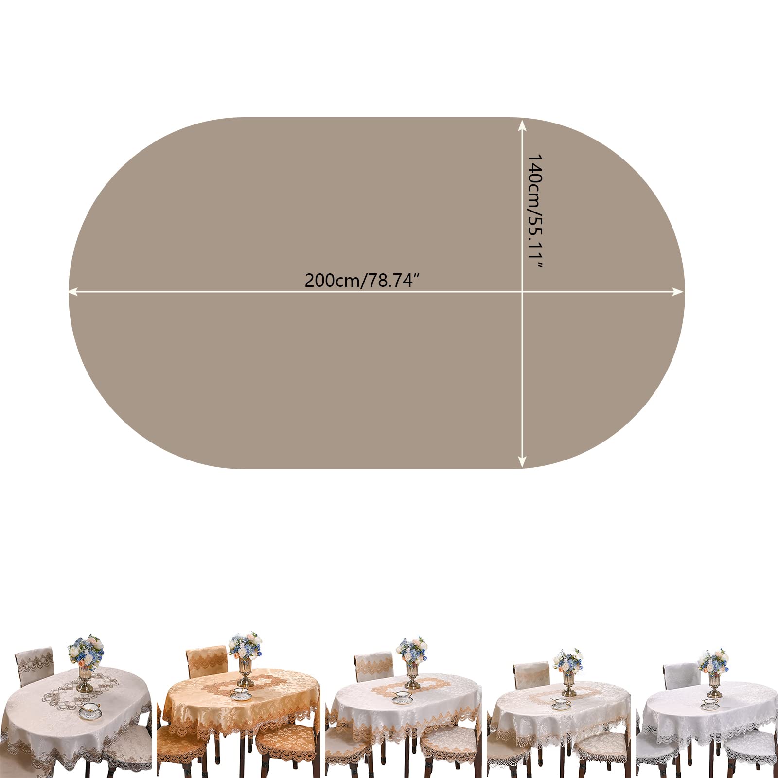 ARTABLE Tovaglia Ovale In Pizzo Macramè – Marrone Chiaro, 150x400 Cm, Ricamo Floreale, Lavabile, Per Esterni E Feste - 3