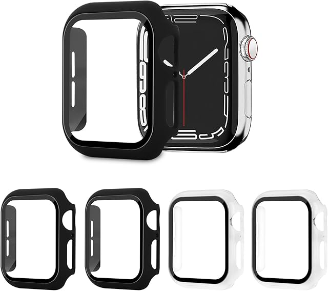 AOTUAO Etui z ochroną wyświetlacza do Apple Watch SE Series 6, 5, 4, 40 mm, PC etui ochronne, odporne na zarysowania, folia ochronna, etui do iWatch Series 6, 5, 4, 40 mm (2 czarne + 2 przezroczyste